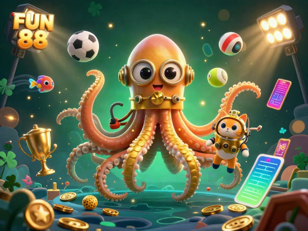 Experience thrilling betting with FUN 88 featuring an animated scene of luck and excitement in a vibrant casino.