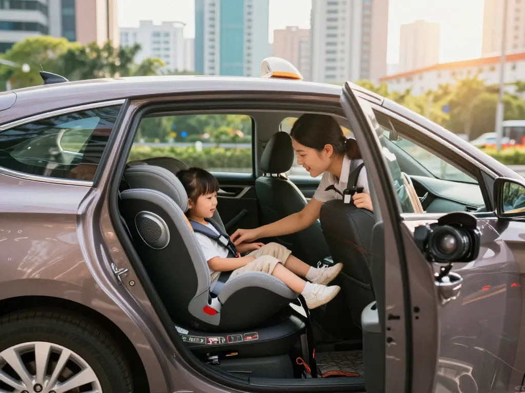 Child seat taxi ensuring safe family travel with secure car seat and friendly driver support.