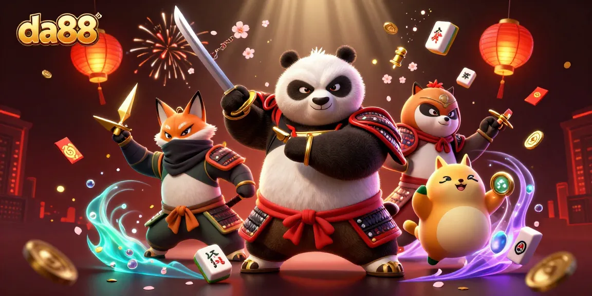 Engage with da88's vibrant casino atmosphere featuring samurai panda, ninja fox, and magical tanuki.