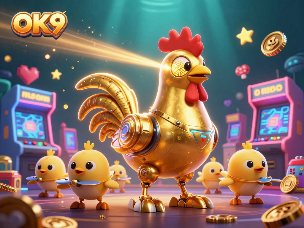 Engage in a thrilling gaming experience with OK9's vibrant casino landscape featuring dynamic characters.