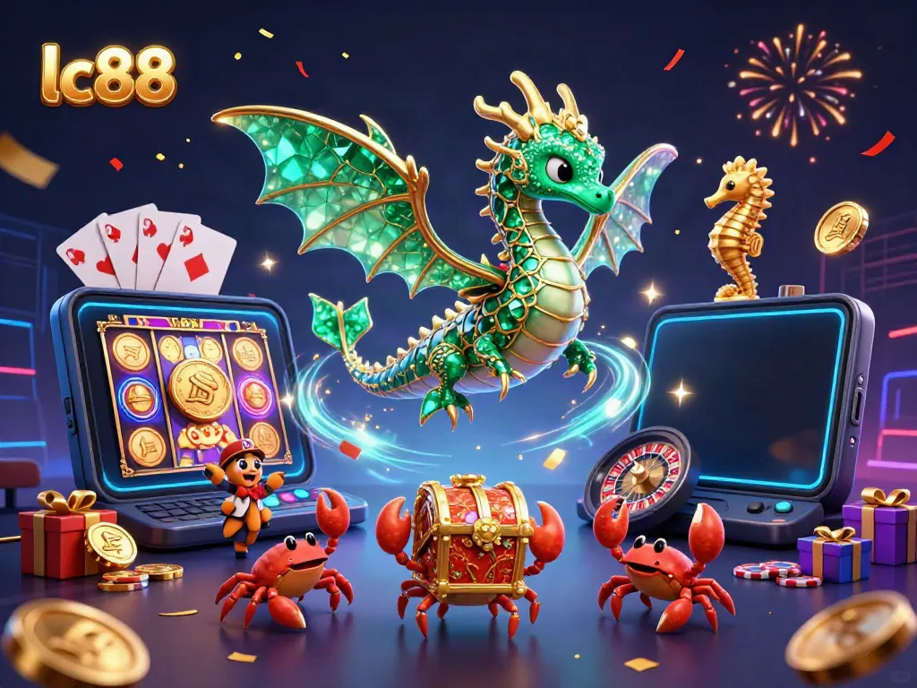 Experience thrilling gameplay with lc88’s vibrant animated casino scene featuring a sea dragon, treasure, and slot game magic.