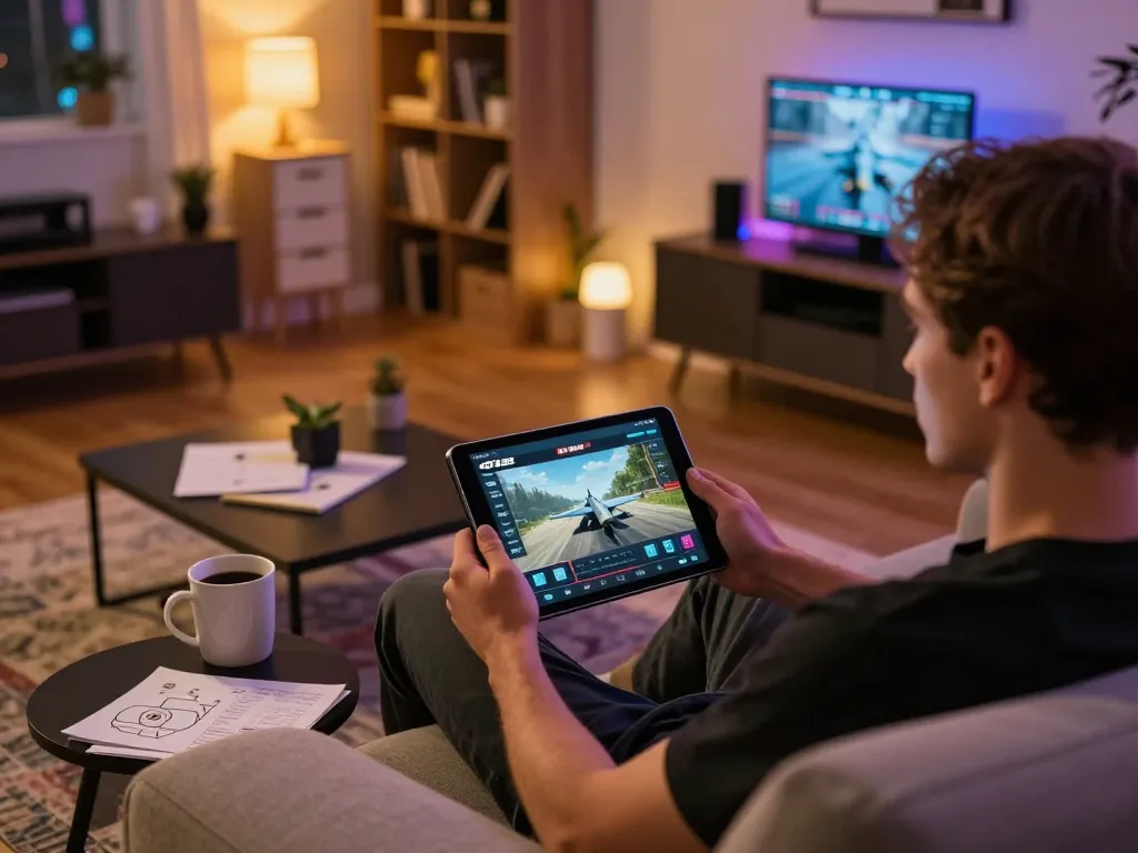 Engaging with f168 bet app in a cozy home atmosphere showcasing a lively online gaming experience.
