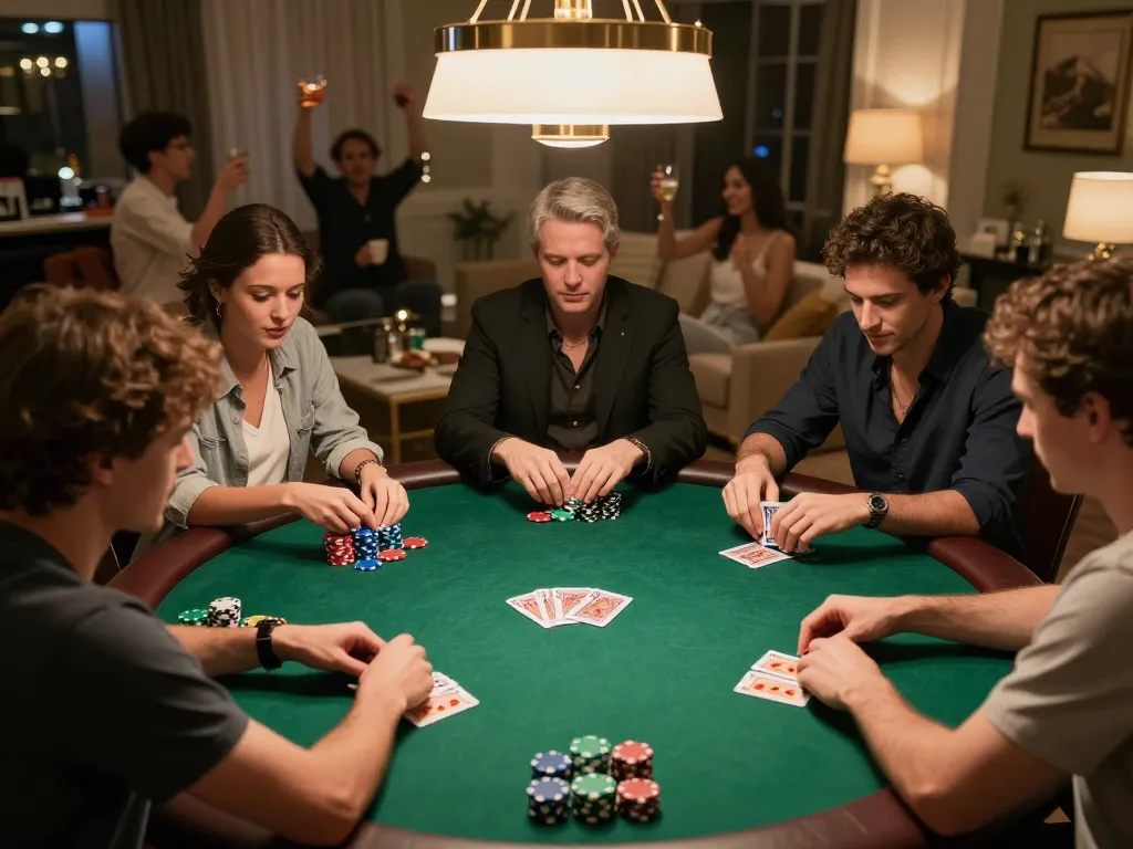 Players engaging in an exciting game of poker at home showcasing kwin strategy and social interaction.