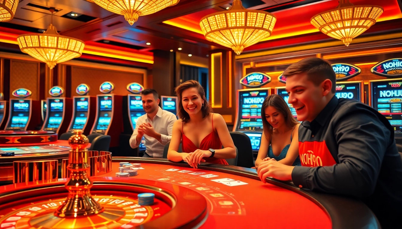 Players enjoying a thrilling blackjack game at a NOHU90 branded casino table.