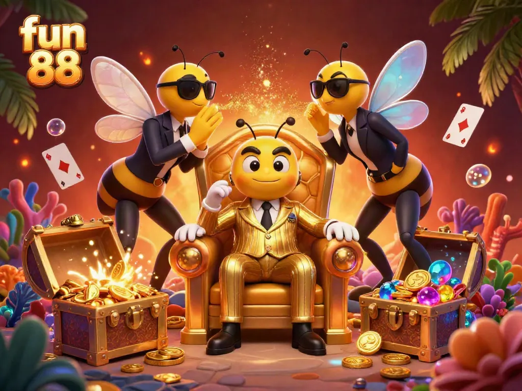 Place bets and enjoy vibrant gaming elements at fun 88, featuring a bumblebee mob boss in a thrilling casino setting.