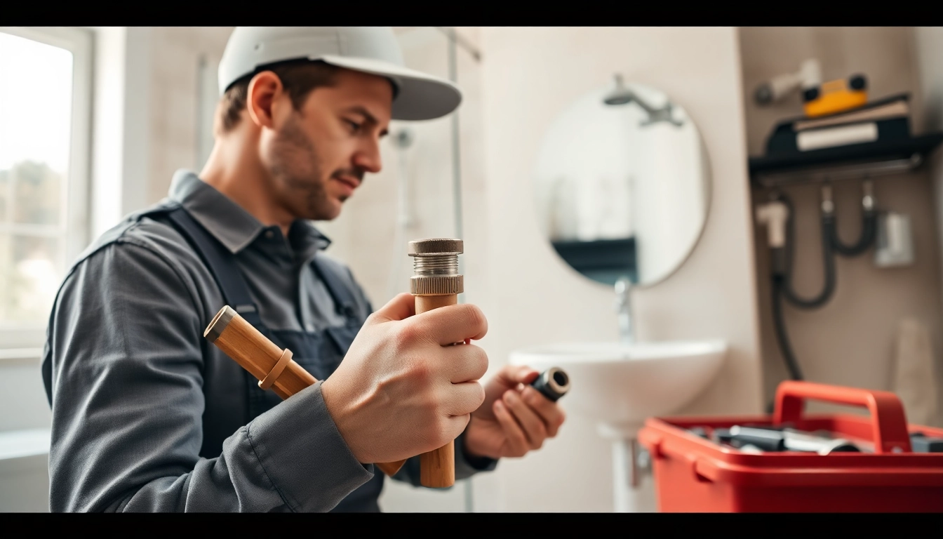 Plumber near me fixing a bathroom in a residential home.