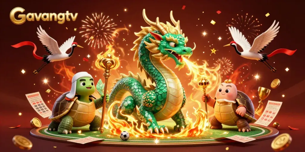 Experience thrilling sports betting action with Gavangtv, featuring a dragon and dynamic betting symbols.