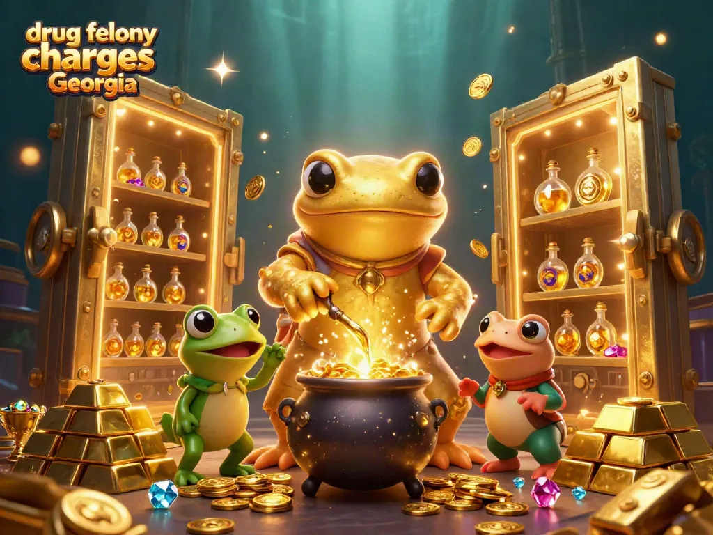 Engage with thrilling drug felony charges Georgia insights amidst gold coins and gems in a bustling casino scene.