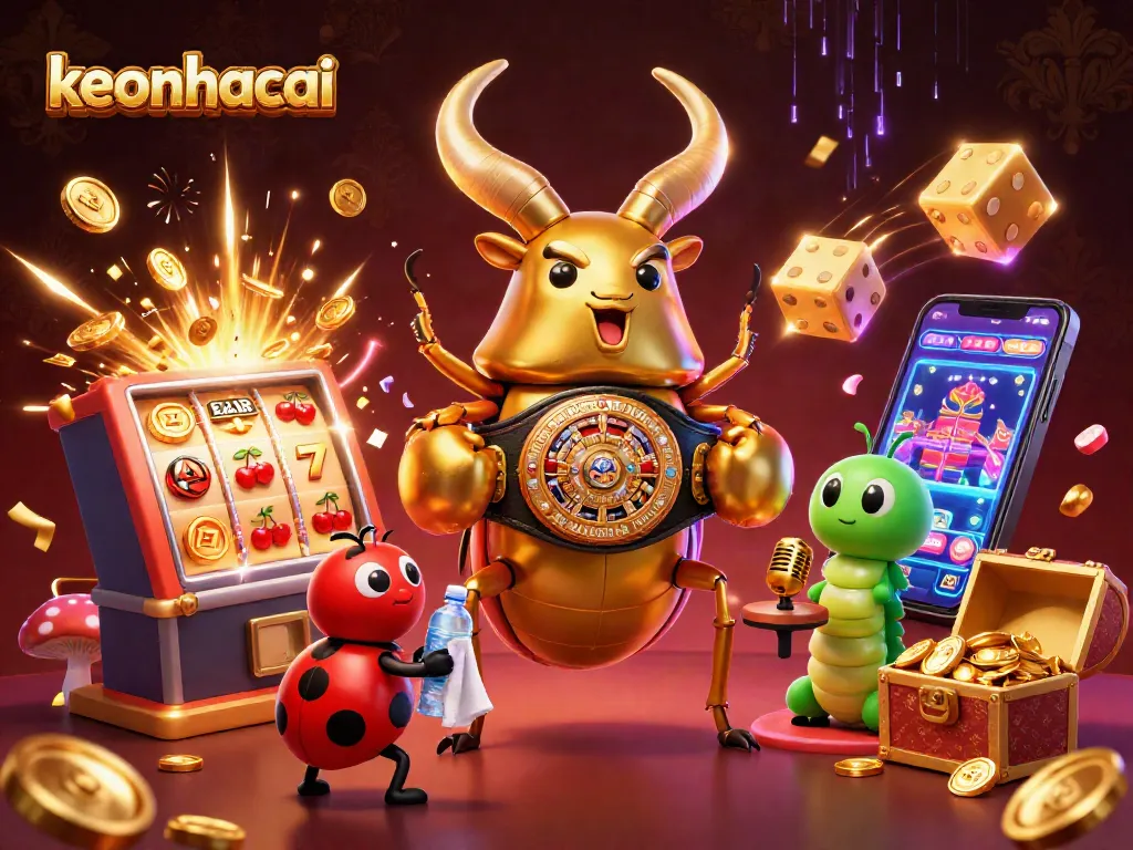 Experience keonhacai action with a dynamic casino scene featuring cartoon characters and vibrant gaming elements.