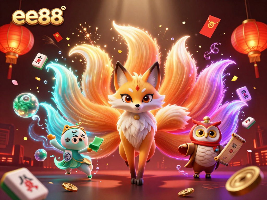 Experience ee88's vibrant gaming world with colorful spirits and dynamic casino elements.