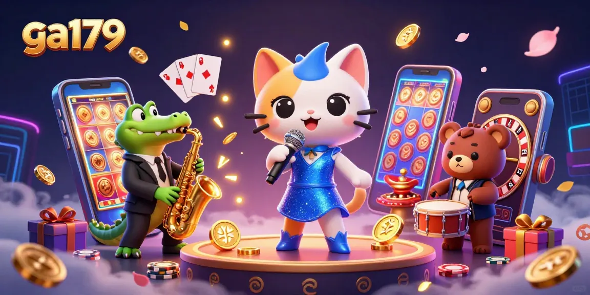 Engage in thrilling gaming with ga179 in a vibrant casino scene featuring lively characters.