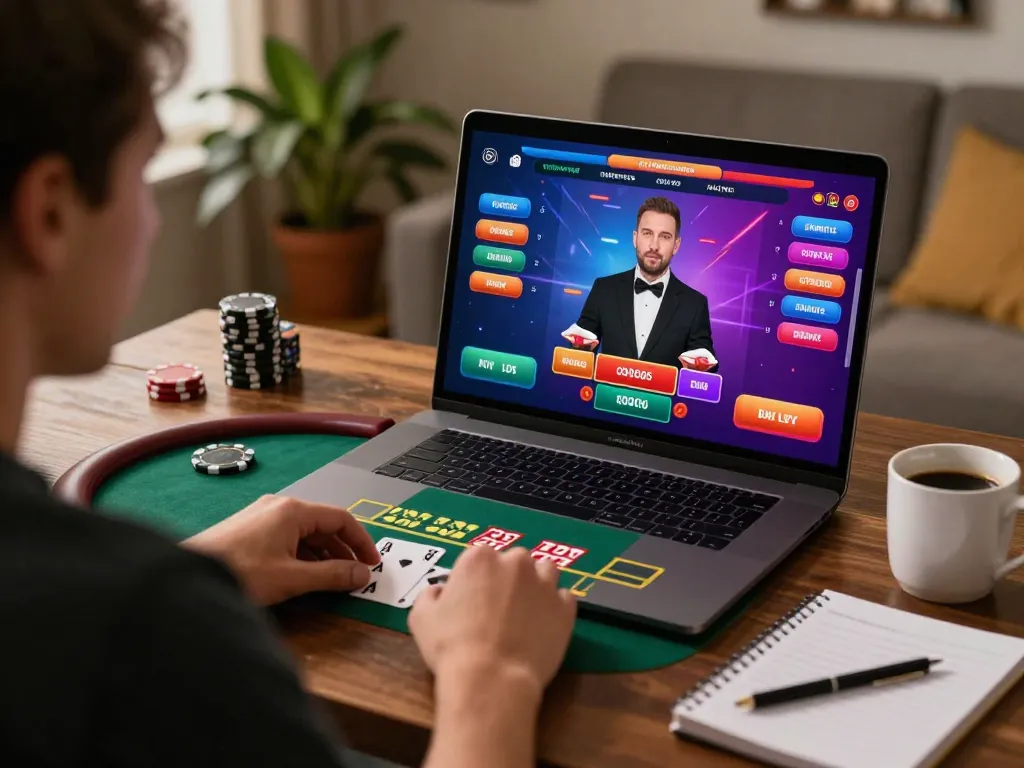 Player enjoying TR88 live dealer blackjack at home, focused on interactive betting