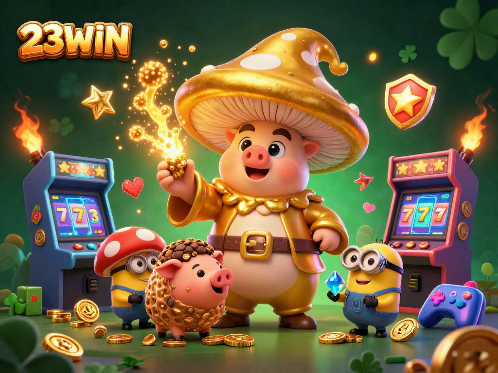 Experience the magic of 23WIN with an exciting scene of slot reels and treasures.