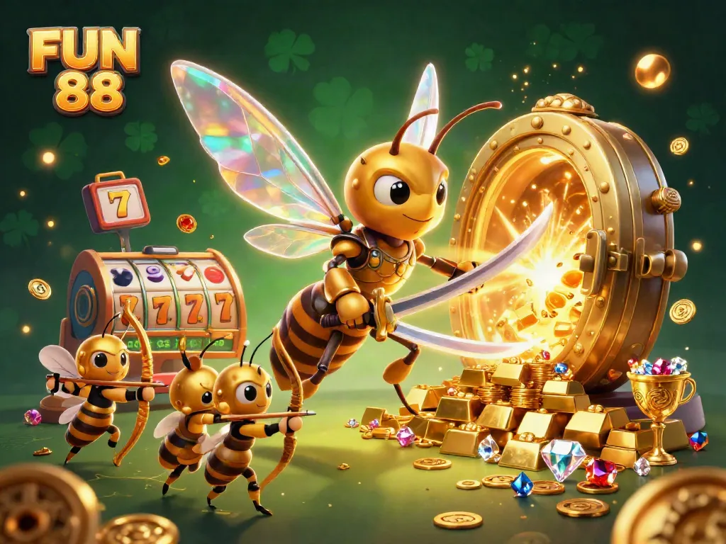 Experience thrilling wins at FUN 88, showcasing vibrant 3D casino imagery with dynamic characters.