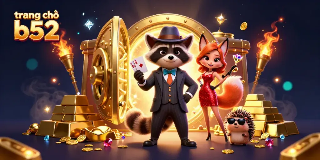 Experience the excitement at trang chủ b52 with 3D cartoon characters in a vibrant casino scene.