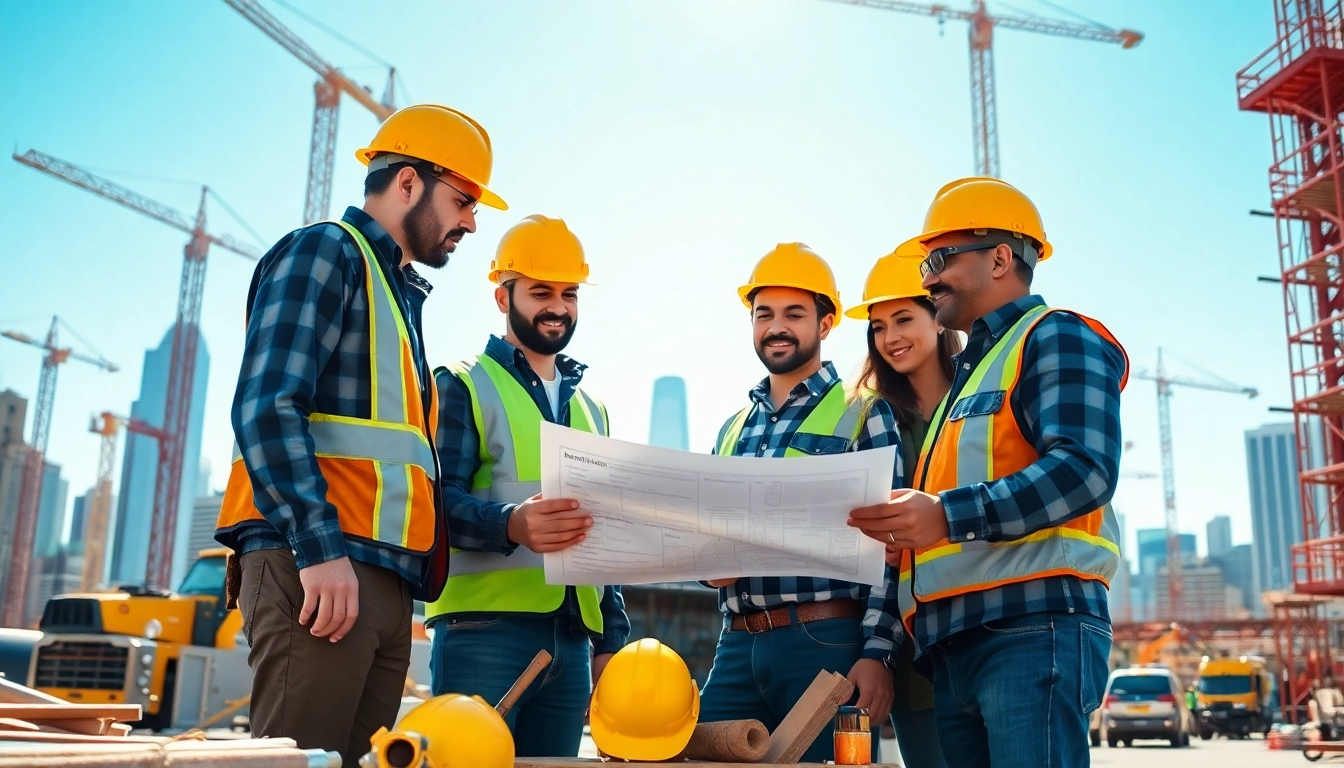New York City General Contractor collaborating with the team at a bustling construction site.
