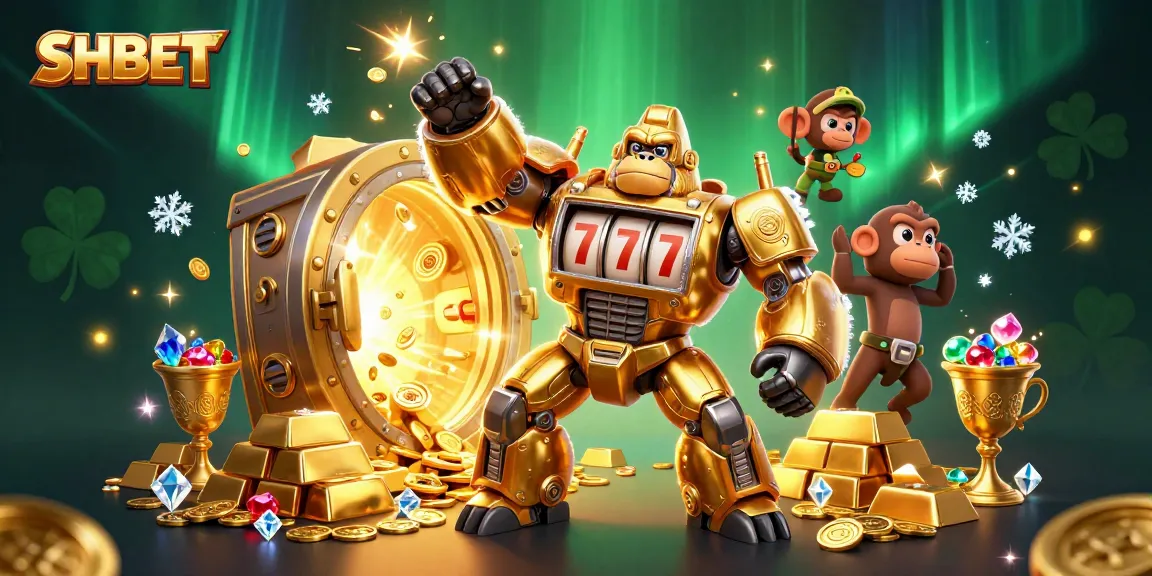 Experience SHBET's thrilling casino action with a golden gorilla mech bursting with rewards!