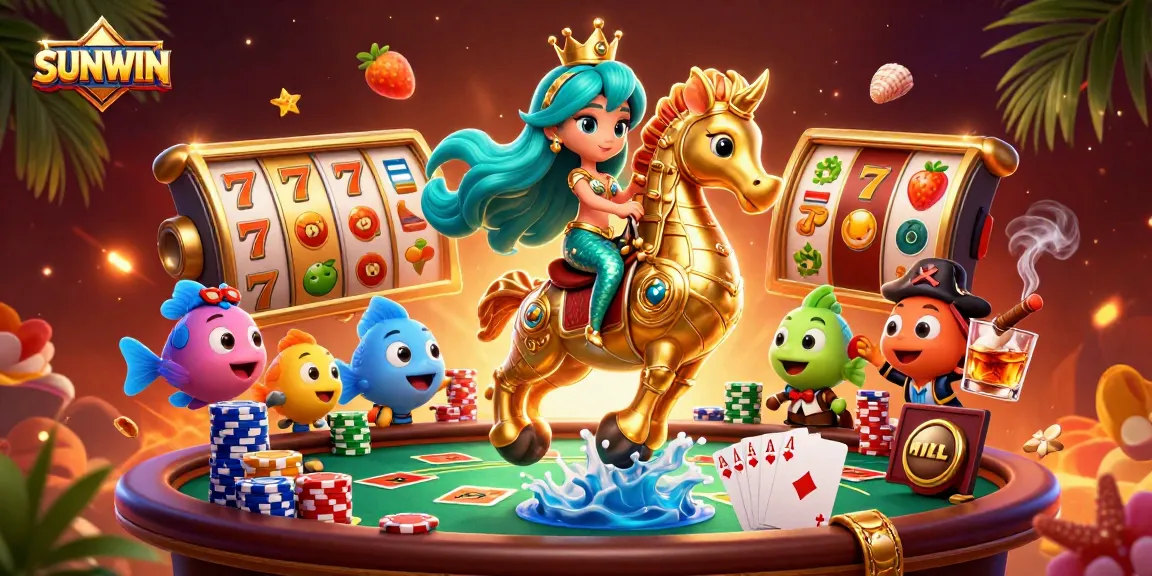 SUNWIN offers thrilling gameplay as a mermaid princess plays slots and poker surrounded by vibrant graphics.