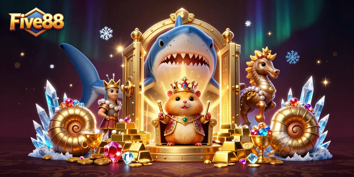 Experience the thrill of Five88 with a vibrant 3D scene featuring a golden hamster king and treasure elements.