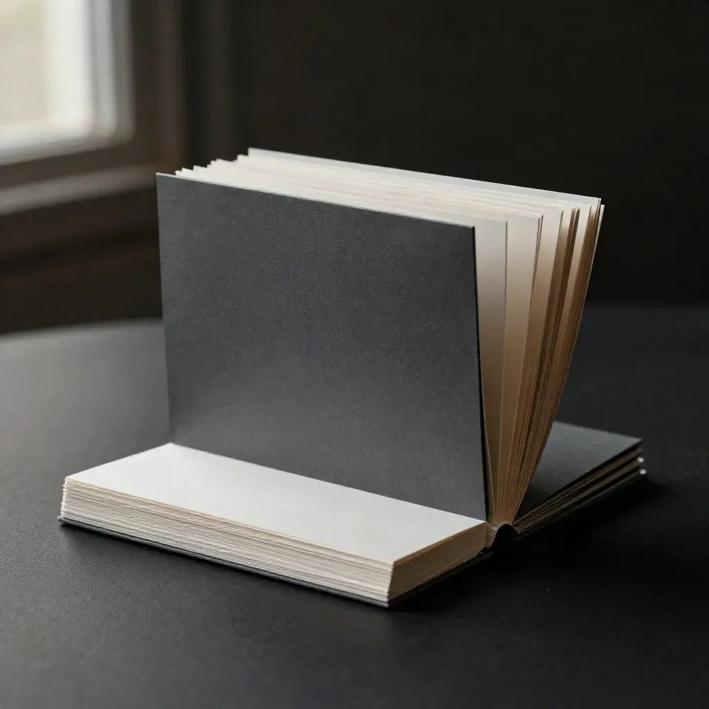 Blank reply-card modules fanned open in a dark studio with a cool rim light.