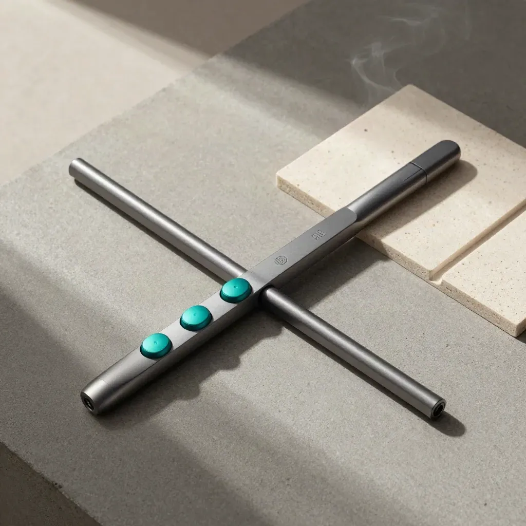 Overhead flatlay of an SMS escalation module with glowing teal nodes on graphite.
