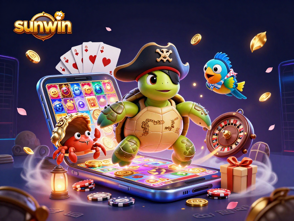 Experience thrilling gameplay with sunwin in this vibrant casino-themed 3D illustration.