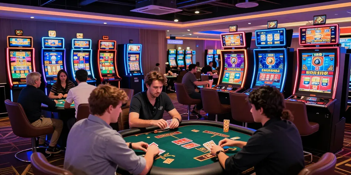 Players enjoying the vibrant atmosphere at credit card casino sites with neon lights and exciting games.