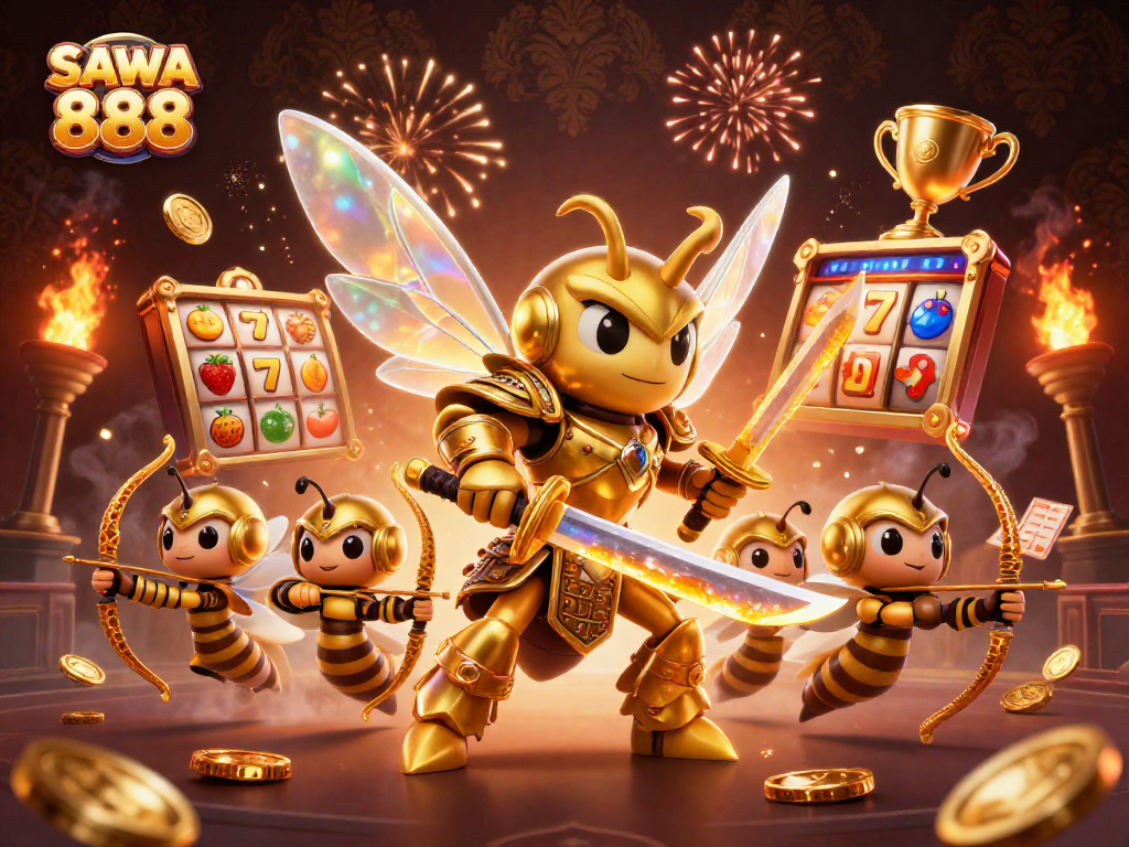 Experience winning thrills at SAWA 888 with dynamic slot reels and vibrant casino elements.