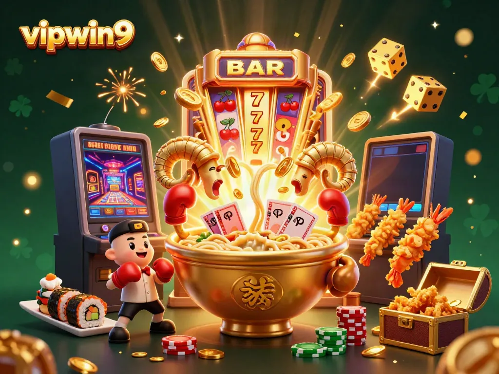 Experience thrilling excitement with vipwin9's vibrant 3D casino scene featuring dynamic characters and celebratory game elements.