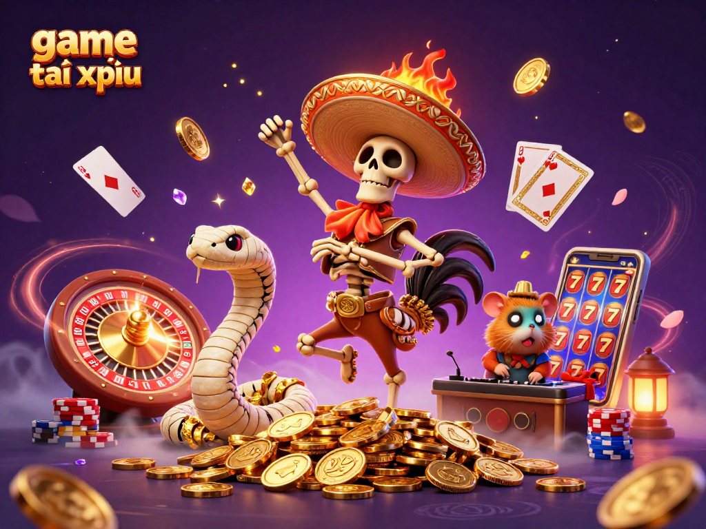 Experience the excitement of game tài xỉu with vibrant characters dancing on golden coins.