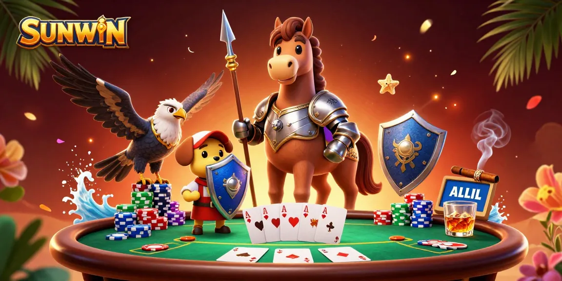 SUNWIN engages players with an exciting poker scene featuring a medieval knight and colorful chips.