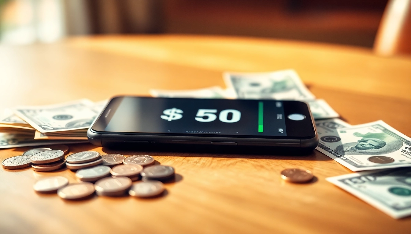 Quickly receive Instant Phone Cash with a sleek smartphone and cash on display.