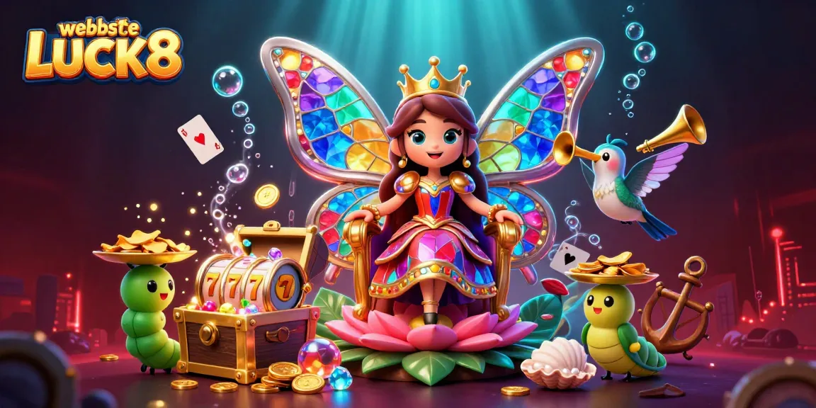 Play thrilling games and win at the website LUCK8, featuring an enchanting butterfly queen and vibrant elements.