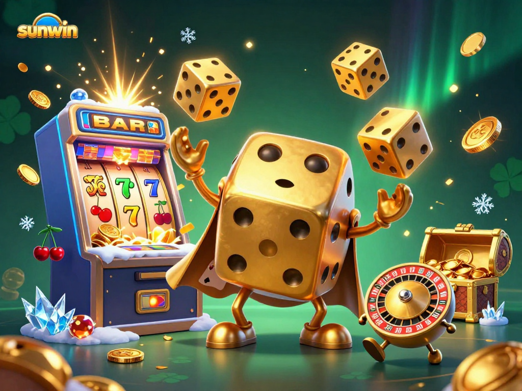 Experience the excitement of sunwin with vibrant 3D illustrations of casino games and characters.
