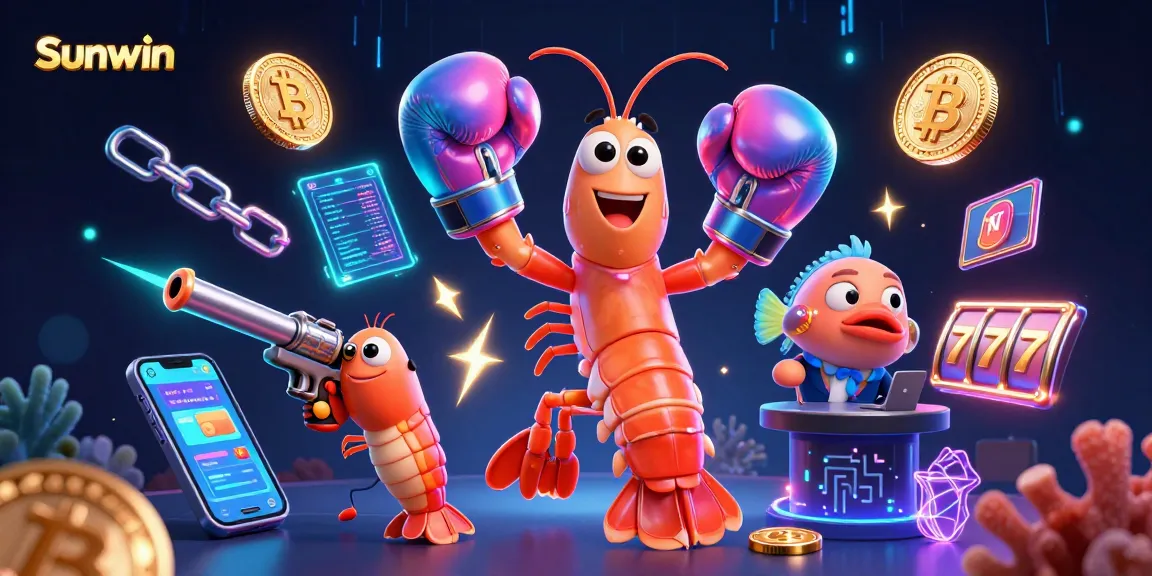 Engage in thrilling gameplay with Sunwin's vibrant casino environment featuring slot reels and crypto elements.