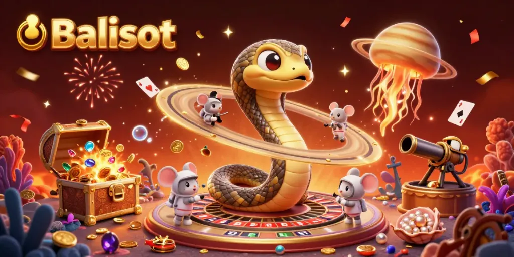 Bet on Balislot's thrilling cosmic casino with a vibrant 3D scene featuring unique gaming characters.