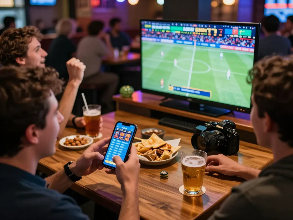 Experience the thrill of sports betting with LC88 LINK at a lively sports bar, placing bets and enjoying the game.