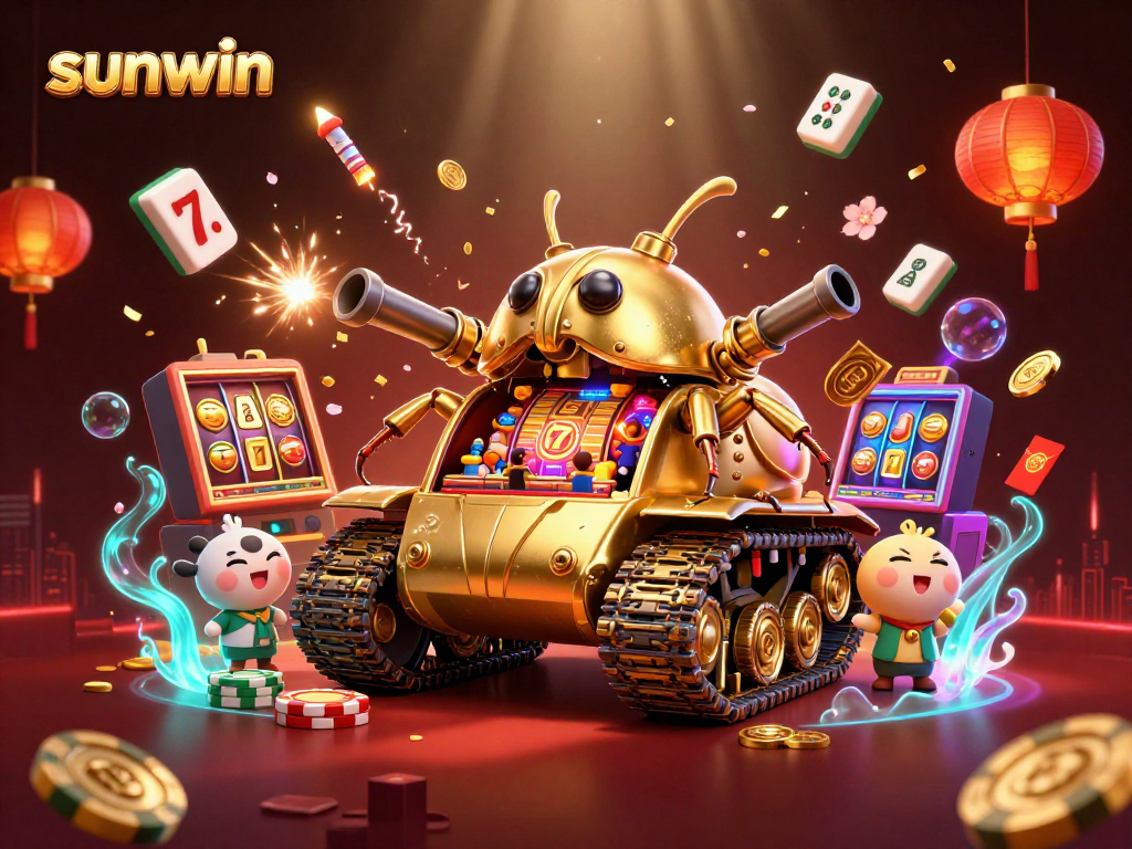 Spin to win at sunwin's vibrant casino showcasing a golden beetle tank and dynamic game elements