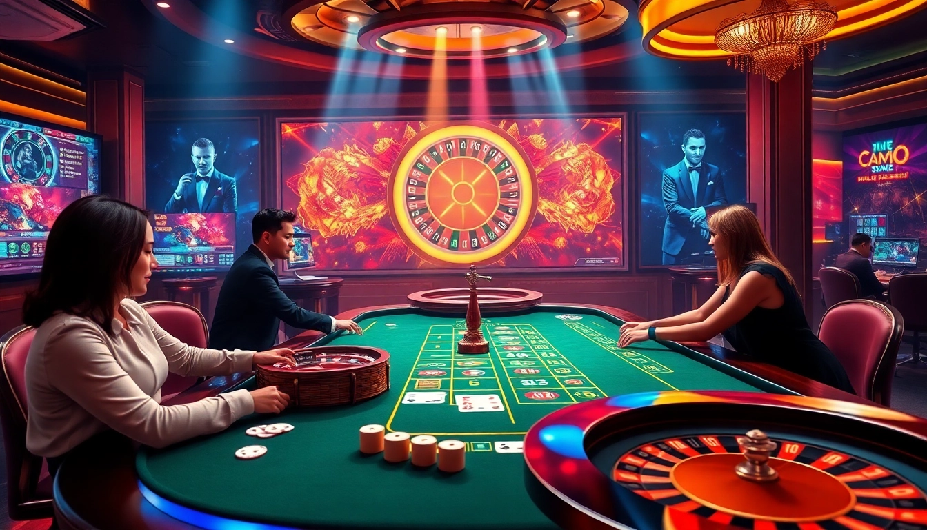 A thrilling moment at dom88.us.com showcasing an online casino experience with vibrant gaming elements and professional dealers.
