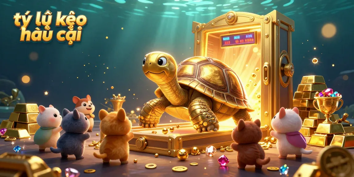 Engaging scene showcasing tỷ lệ kèo nhà cái with vibrant golden tortoise pinball, exciting betting elements, and eager players.