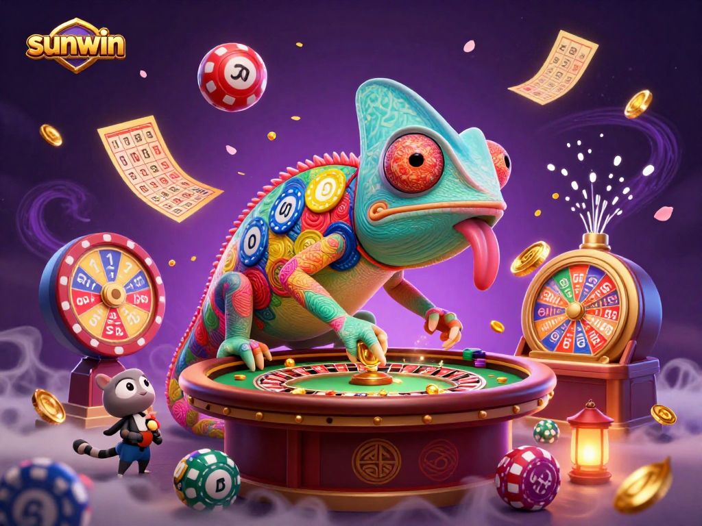 Experience thrilling gaming with sunwin's chameleon owner in a vibrant casino scene filled with dynamic elements.