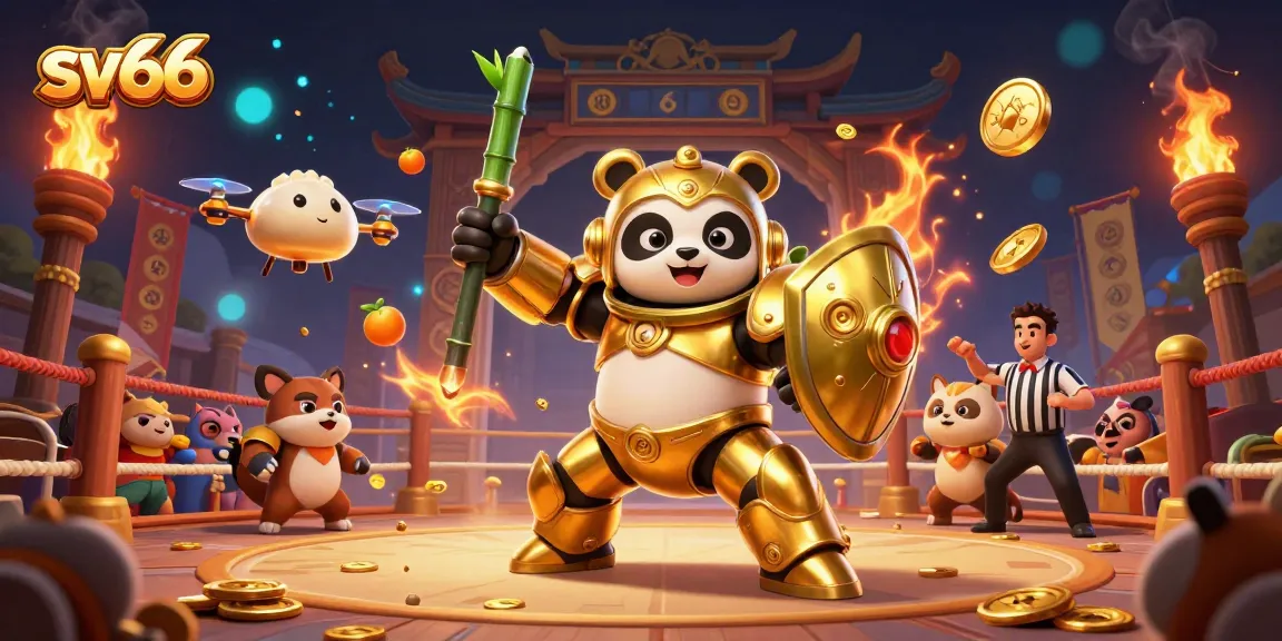 Engage with the thrilling world of SV66 as the golden panda competes in a vibrant online casino showdown.