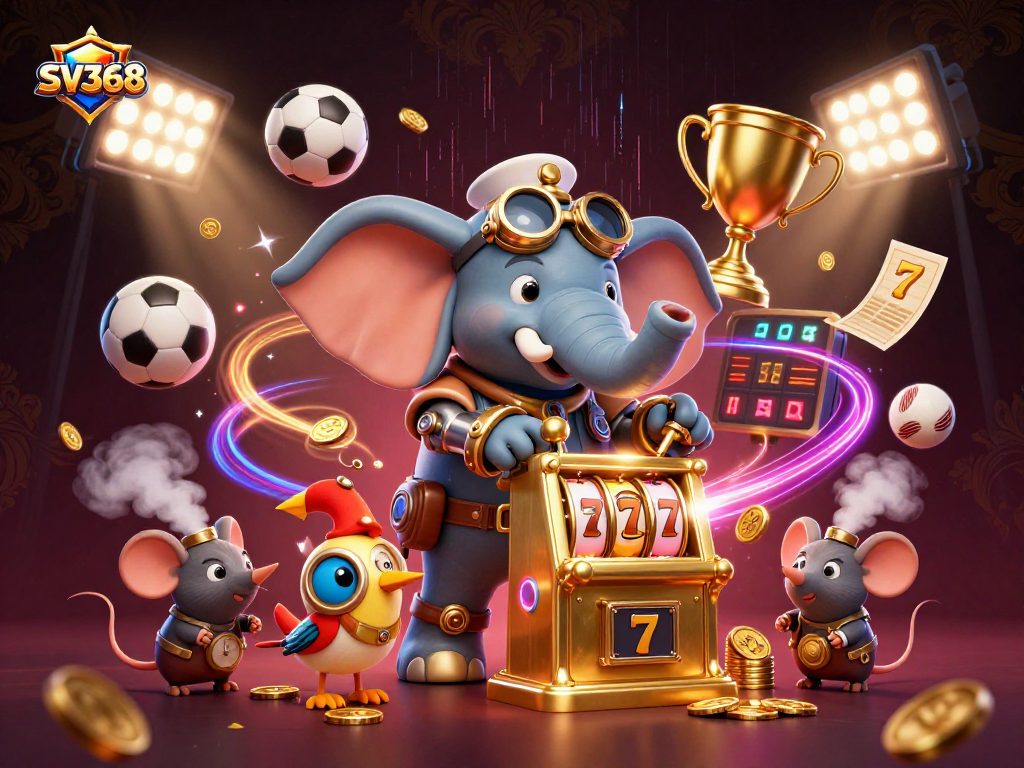 Spin the reels with SV368 in a vibrant steampunk casino scene full of energy and excitement.
