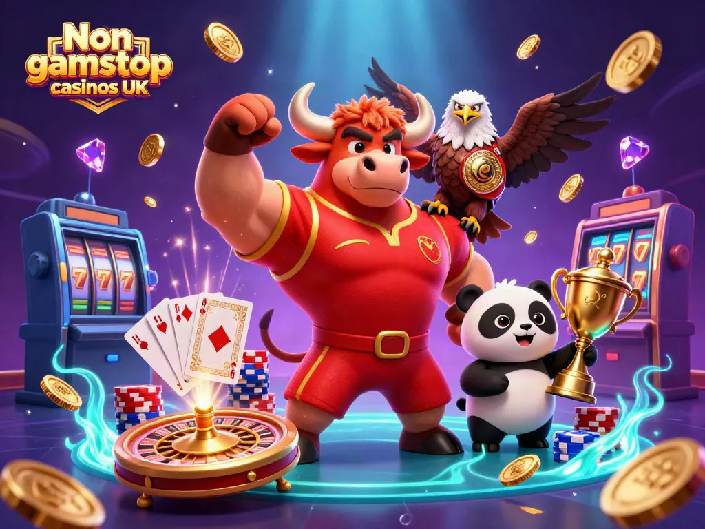 Experience winning excitement at Non gamstop casinos UK with a 3D casino scene of triumph.