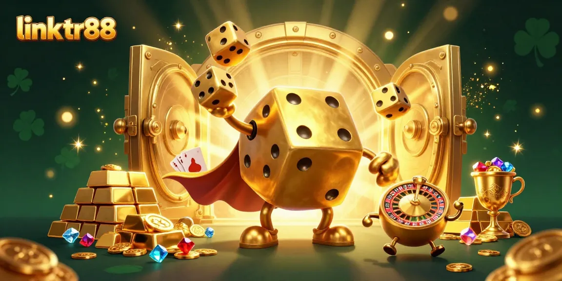 Experience the excitement of link tr88 with this 3D casino illustration featuring vibrant characters and gold elements.