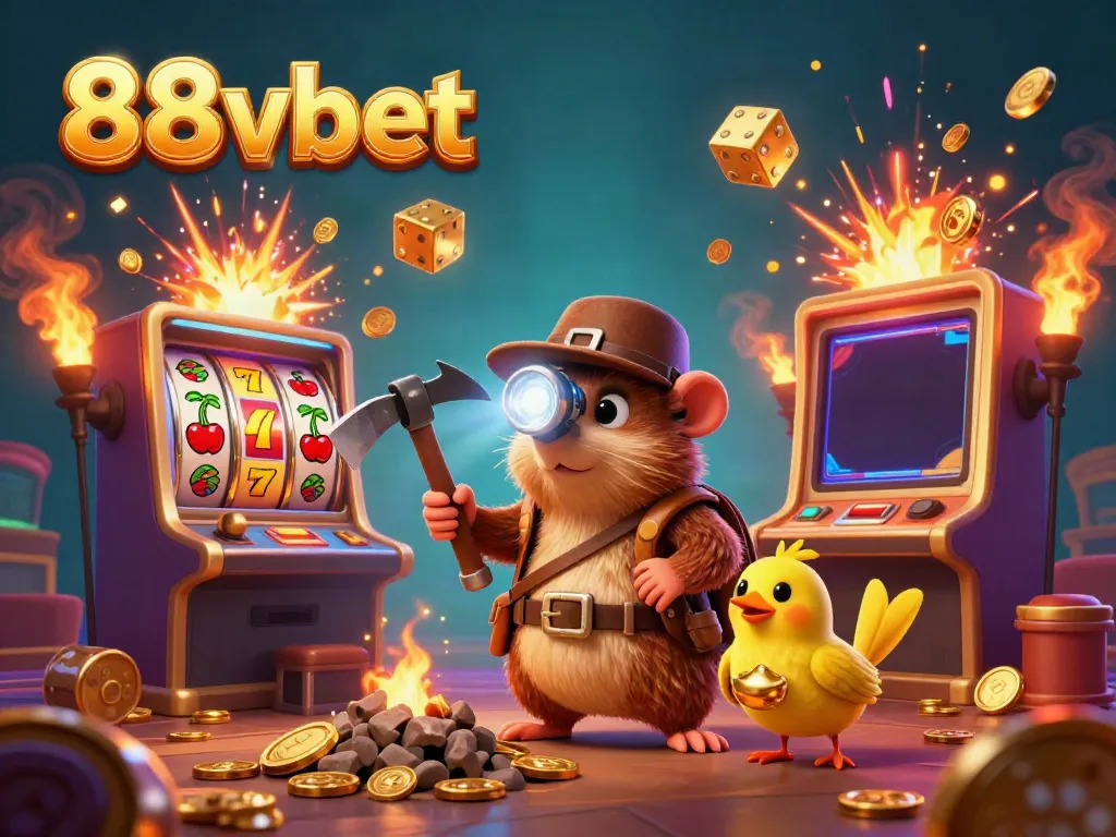 Experience the thrill of winning with 88vbet in this vibrant casino illustration featuring a treasure hunter mole.