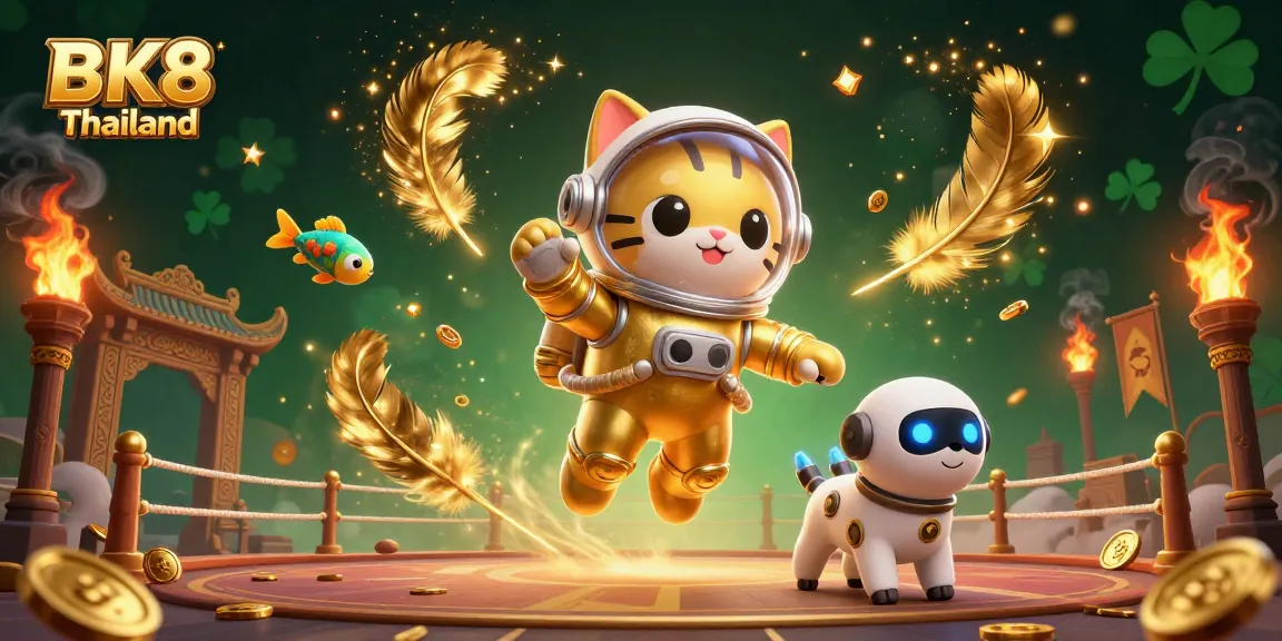 Engage with BK8 Thailand as a 3D cat astronaut explores a dynamic gambling universe filled with treasures.