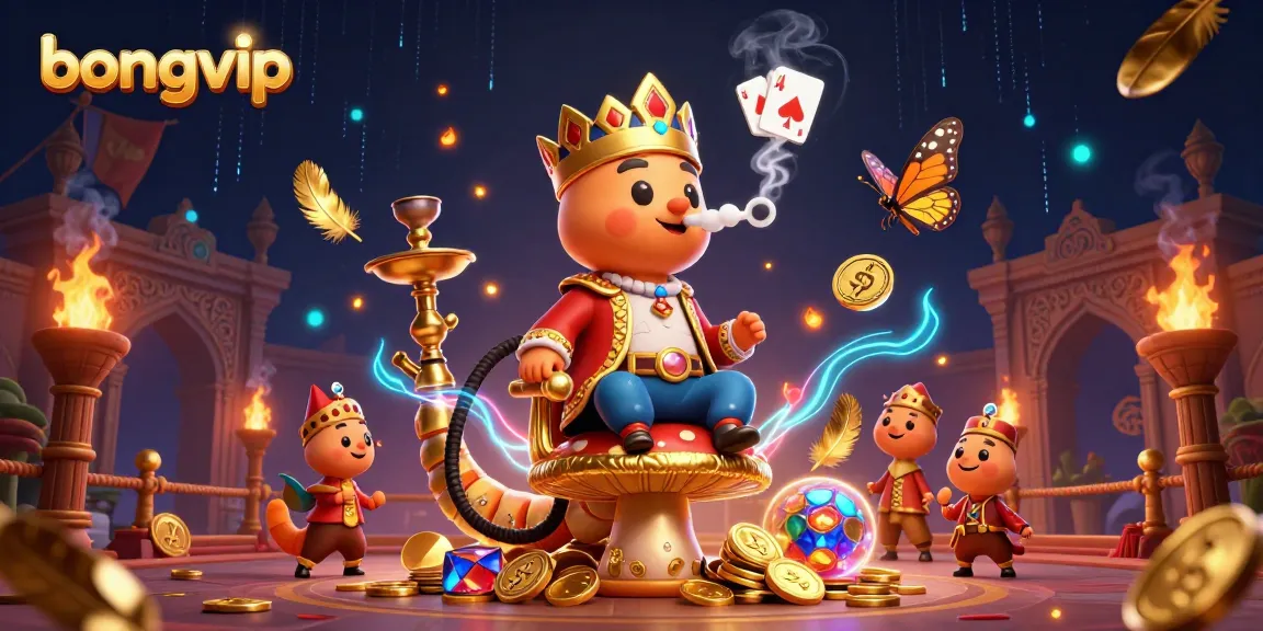 Bongvip engages players with a 3D cartoon scene showcasing dynamic poker action amidst vibrant casino visuals.