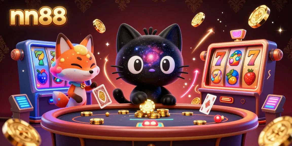 Engage in thrilling gameplay at nn88's cosmic casino table with vibrant characters.