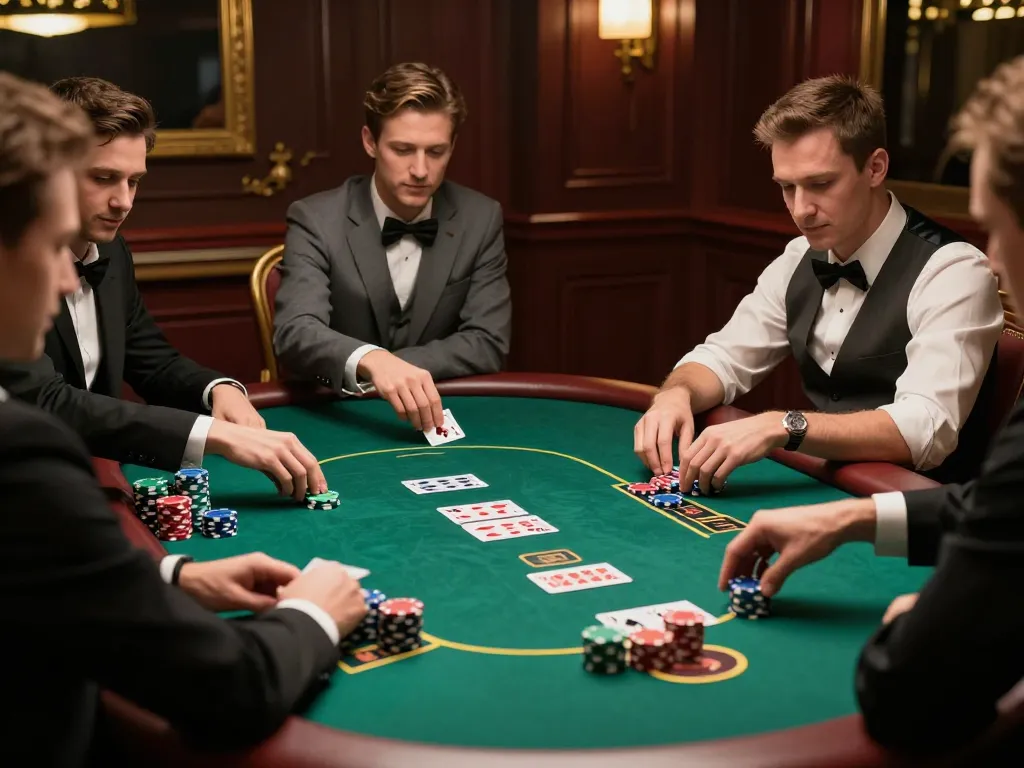 Kuwin players enjoying an intense poker game night with vibrant chips and cards displayed strategically.